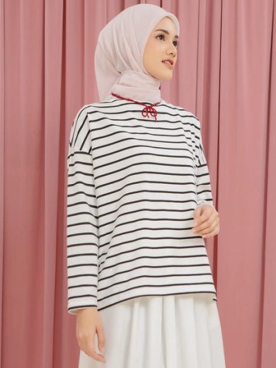 Ulyani Black and White Stripe Tops HijabChic - Image 2