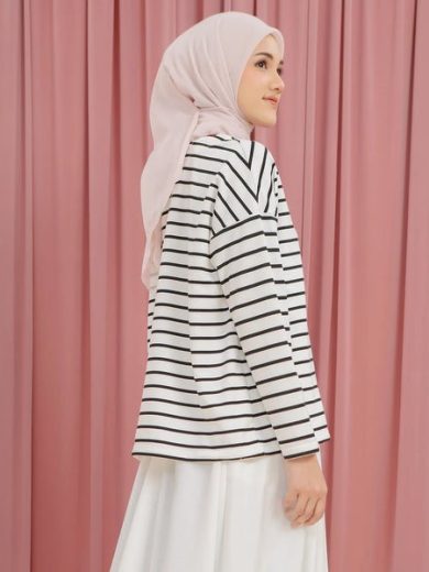 Ulyani Black and White Stripe Tops HijabChic - Image 4